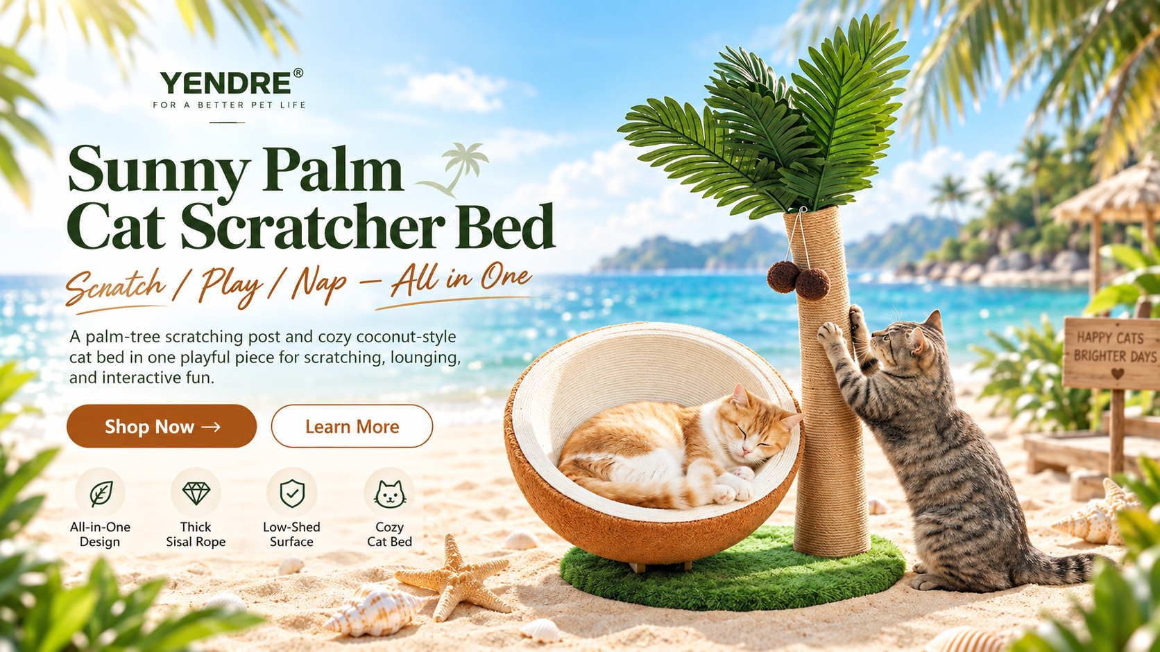 Sunny Palm Cat Scratcher Bed